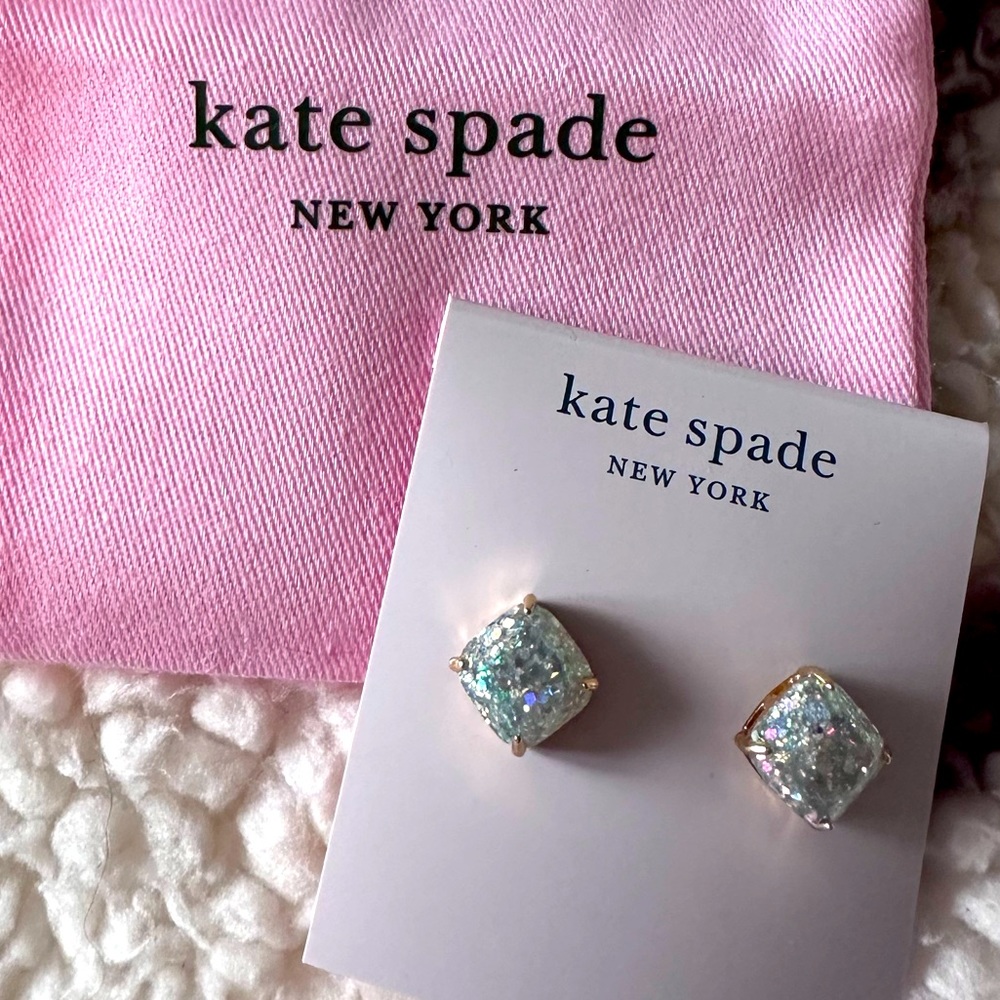 Kate Spade New York Square Stud Earrings Opal Glitter Studs NWT